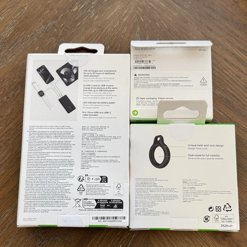 Apple AirTag, Belkin, Key Ring for Air tag, Belkin BoostCharge 10K Power Bank